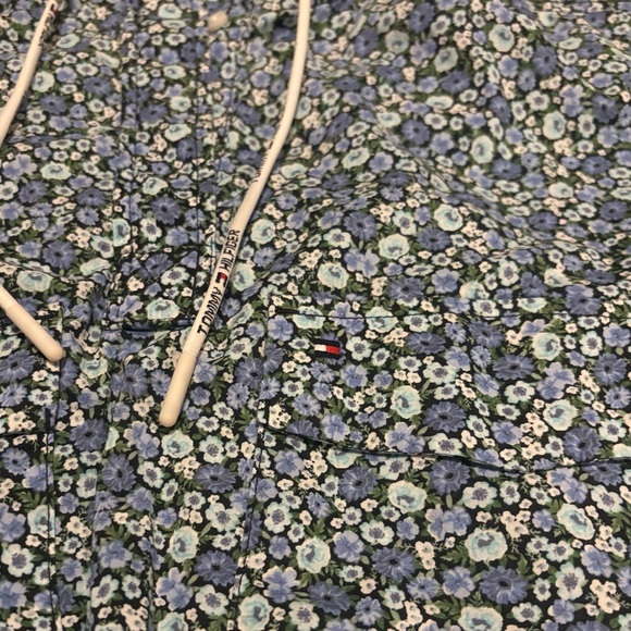 Tommy Hilfiger Blue Floral Cropped Hoodie Top Women’s XS - Picture 2 of 10